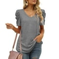 thumbnail image 4 of USSUMA Womens Summer Shirt V Neck Casual Tshirts Puff Sleeve Tops Dressy Casual Blouse for Women Solid Color, 4 of 8