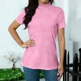 thumbnail image 2 of Helii Women's Tops Mock Neck Solid Color Embroidered Short Sleeve T-Shirt Loose Soft Basic Tops Dressy Casual Summer Daily Outfits Pink XXL, 2 of 7