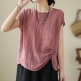 thumbnail image 4 of HAPIMO Women's Loose Cotton Lined Pullover Clearance Trendy Short Sleeve Round Neck Shirts Casual Relaxed Workout Tops for Teen Girls Solid Color Ruched Summer Tees Pink XL, 4 of 5
