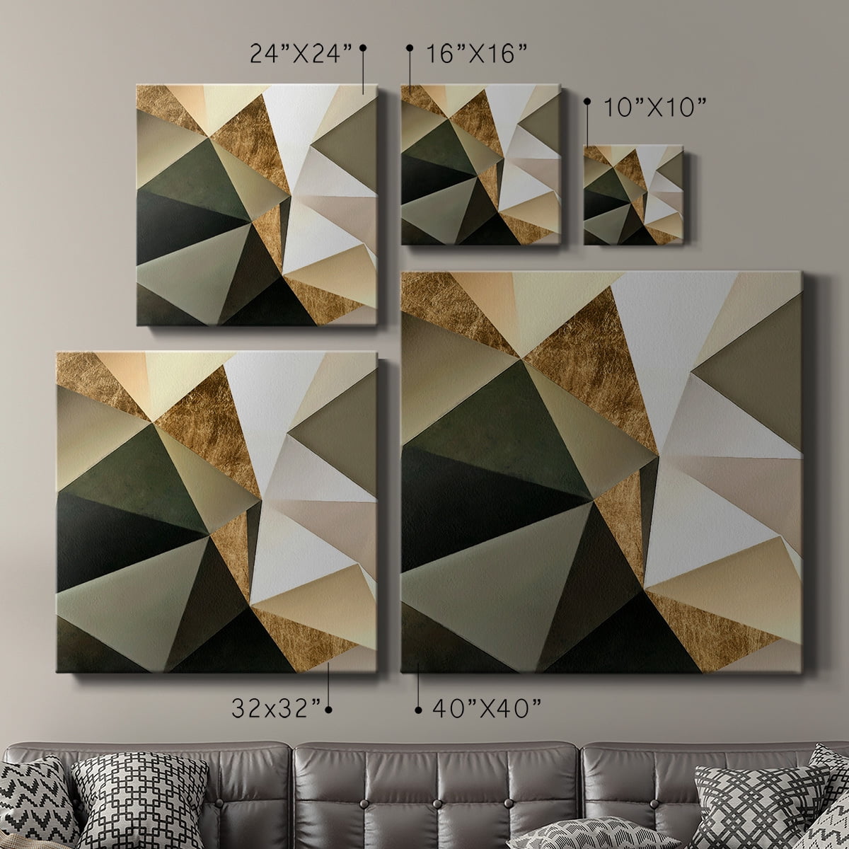 Wexford Home Gold Polygon Wall I-Premium Gallery Wrapped Canvas, 40" x 40" - Ready to Hang