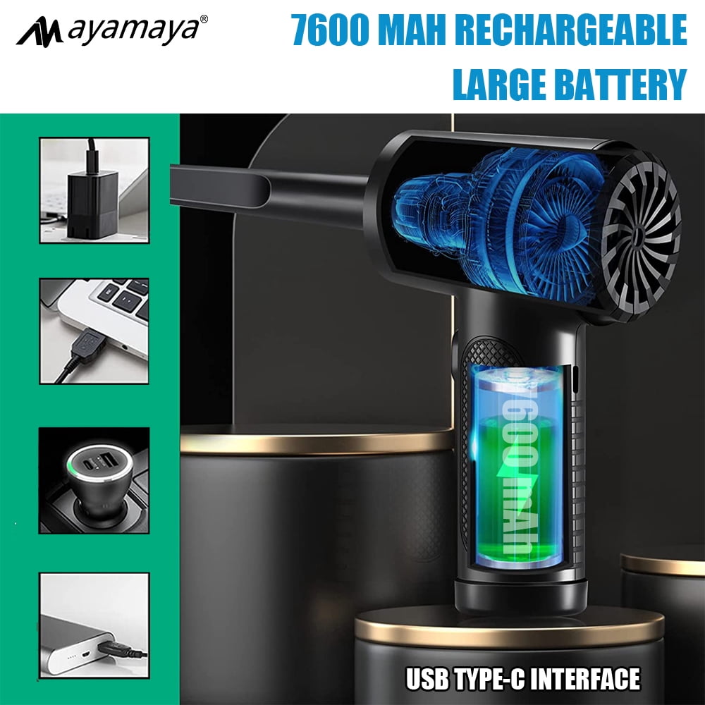 AYAMAYA Compressed Air Duster with 3 Speed Mode, USB Type-C Rechargeable Wireless Keyboard Handheld Cleaner for Office Computer