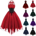 thumbnail image 4 of yoeyez Womens Halter Gothic Dress With Corset Sexy Sleeveless Lace Swing Dress Halloween Cocktail Hippie Steampunk Dresses 2025 halloween costumes for women, 4 of 5
