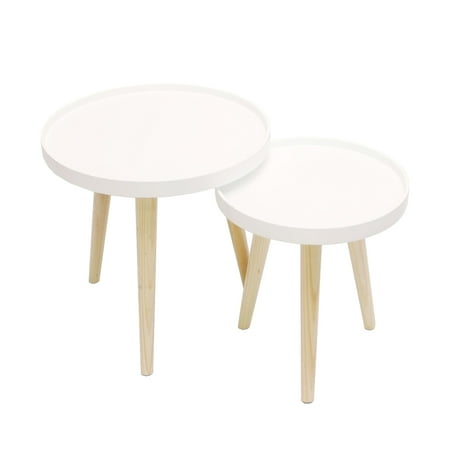 Two Tone Wood 3 Leg Round Tray Top Side Tables 2pc Set 12 6 15 5 Two Tone Wood 3 Leg Round Tray Top Side Tables 2pc Set
