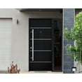 thumbnail image 4 of Front Exterior Prehung Steel Door / Deux 6083 Black Enamel / Side Exterior Window Sidelite / Stainless Inserts Entry Metal Modern Painted W36+16" x H80" Right hand Inswing, 4 of 6