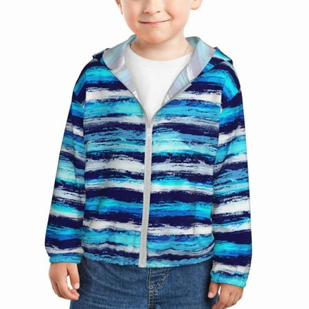 

Lukts Ice Blue Stripes Print Children s Long-Sleeved Sun Protection Clothing Hooded Sweatshirts for Boys and Girls Outdoor Sports-5 Years