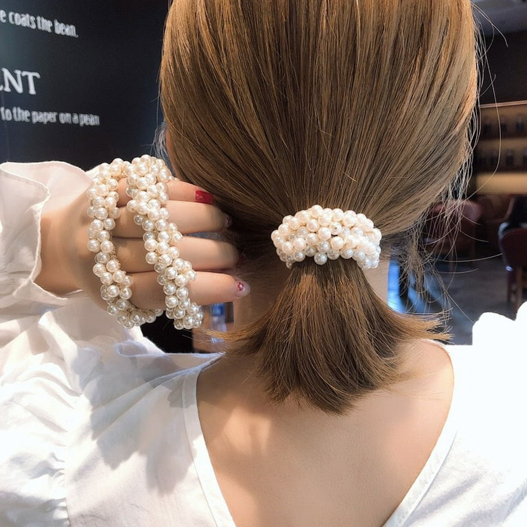 6pcs pearl hair tie hair tie bracelets Pearl Elastic Hair Tie pearl hair  accessories hair ties for women hair rings hair ponytail pearls for hair