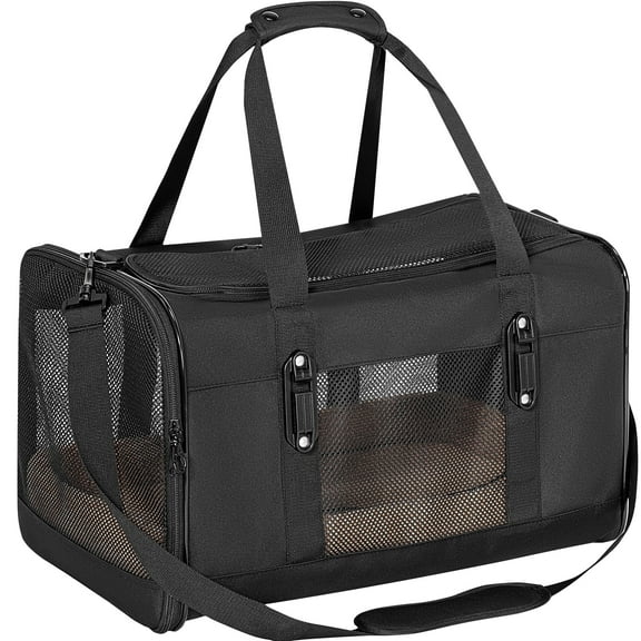 PETSFIT Pet Carrier for Large Cats, Soft-Sided Small Travel Carrier, Upgraded with Patented Buckle and Soft Padding, Ideal for Car Road Trips,up to 20 lbs,Black