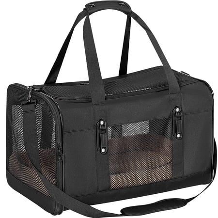 PETSFIT Pet Carrier for Large Cats Soft-Sided Small Travel Carrier Upgraded with Patented Buckle and Soft Padding Ideal for Car Road Trips up to 20 lbs Black
