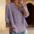 thumbnail image 2 of Linen Shirts for Women Summer, Yigetop Womens Cotton Linen Tops 2026 Casual Vintage Embroidered Boho Tops Loose Tops 3/4 Length Sleeve Womens Tops Purple M, 2 of 9