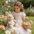 thumbnail image 4 of Lifelike Sitting Easter Bunny Plush Figurine, Realistic Golden Mink Furry Rabbit, Stuffed Animal, Soft Plush Figure, for Spring Home Decor, Tabletop Shelf Display, Window Accents, 10in, Brown, 4 of 7