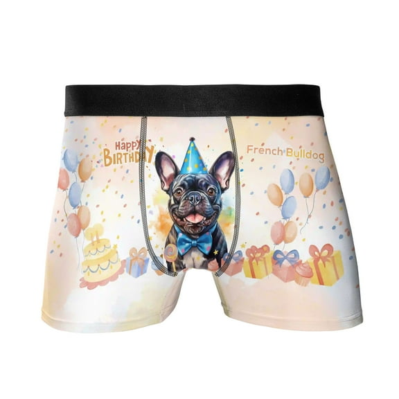 Watercolor French Bulldog Happy Birthday Celebration Balloons Gift Party All Over Print Boxer Briefs Underwear for Men Dad Dog Lover Gifts - 00028