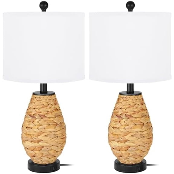 Coastal Table Lamps Set of 2, Retro Natural Seagrass Rattan Woven 24" Bedside Lamp, for Bedroom Living Room Home Nightstand Table Lamp(with USB C A 5V 2.1A Charging Ports)$$Tools & Hardware Other