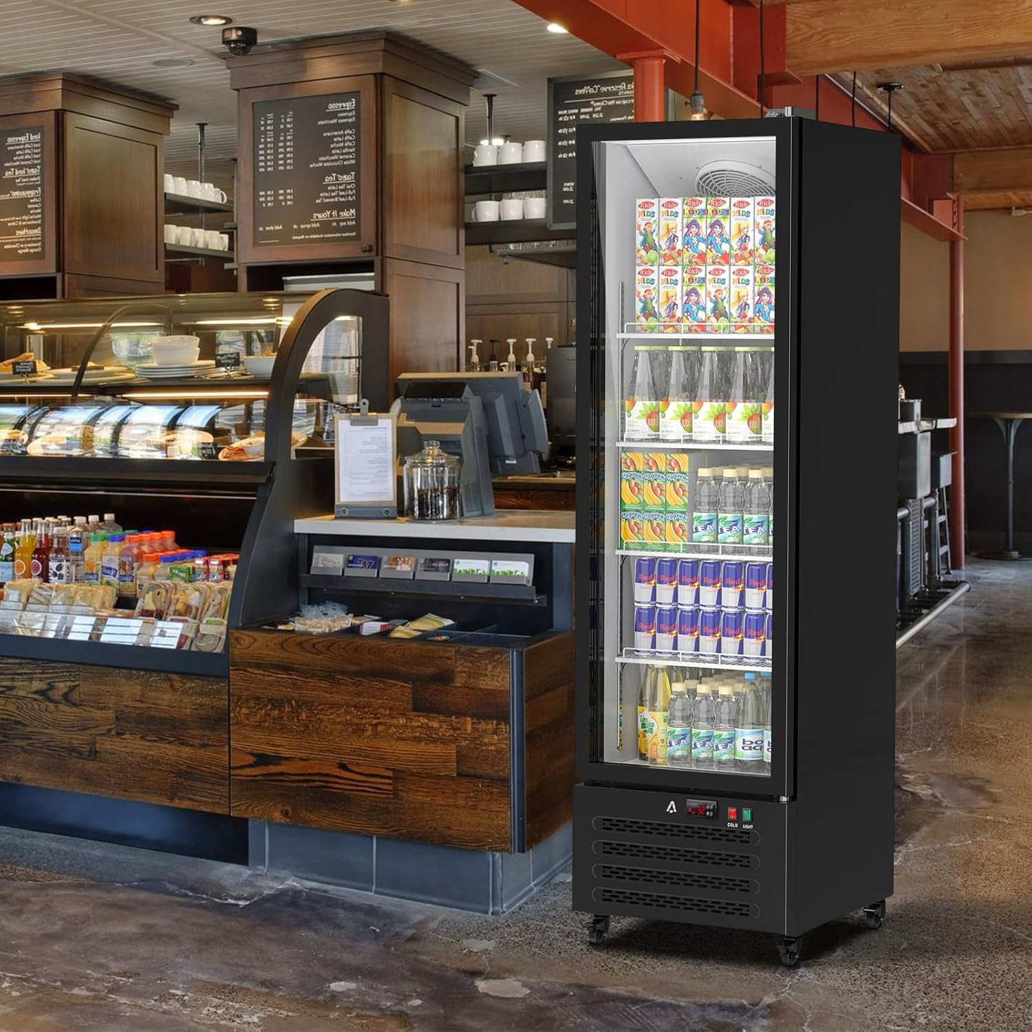 11.6 Cu. Ft. Commercial Refrigerator, Upright Beverage Display Refrigerator with Double-Layer Glass Door and Adjustable Shelves-Freezer Beverage Cooler for Restuarant, Bar, Shop