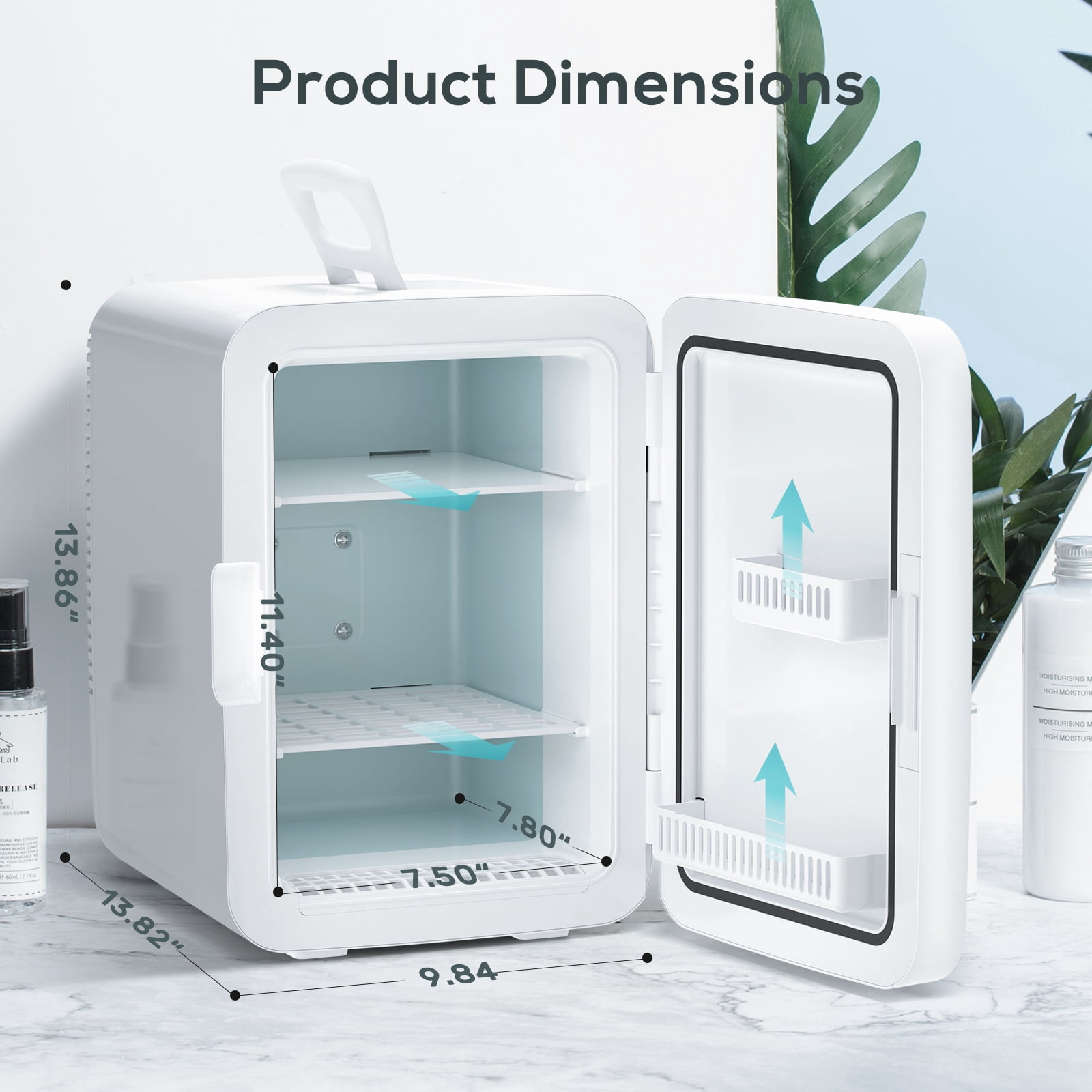 Auseo Mini Fridge for Bedroom, Portable Cooler for Cosmetics, Food & Drinks, Temper Glass Door with Doodle Pen, 12V DC/120V AC, for Skincare, Makeup, Car, Dorm Room, 10 Liter, White