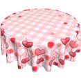 thumbnail image 1 of Nappe Florale en Forme de Cœur Ronde 60 Pouces Saint-Valentin Fleurs Rouges Couverture de Table avec Carreaux Roses Résistant aux Taches Polyester Cercle pour Décoration de Table de Cuisine Salle à Manger Vacances, 1 of 6