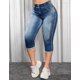 thumbnail image 2 of Pantalones vaqueros recortados para mujer, informales, de verano, con dobladillo rasgado, tiro medio, #1, azul medio, medio, 2 of 5