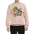 thumbnail image 2 of Wild Bobby Worship While You Wait Sunflower Pink and Yellow Inspirational/Christian Unisex Crewneck Sweatshirt, Blush Pink, Small, 2 of 6