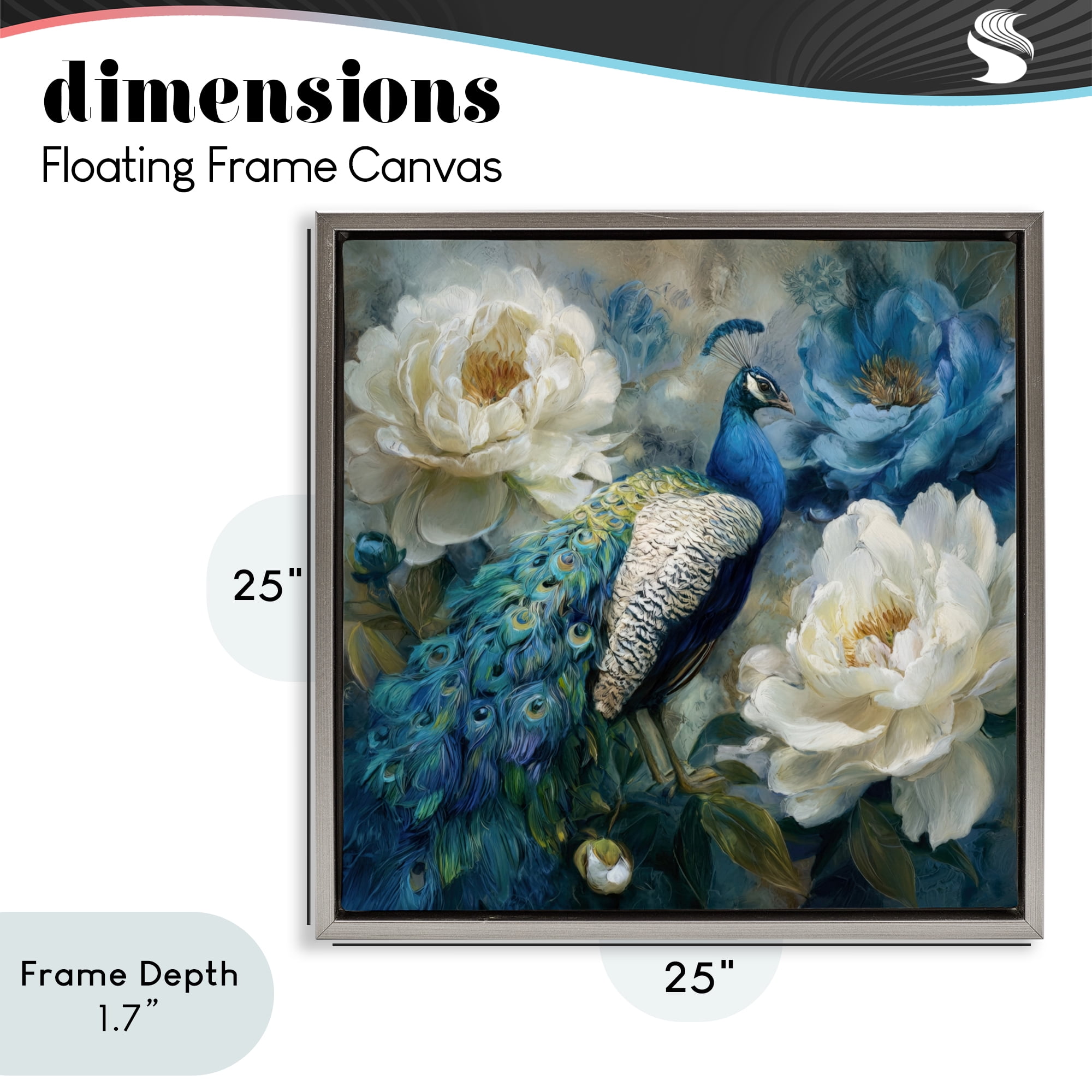 Stupell Industries Pretty Peony Peacock Gray Framed Floater Canvas Wall Art, design by Tina LeCour