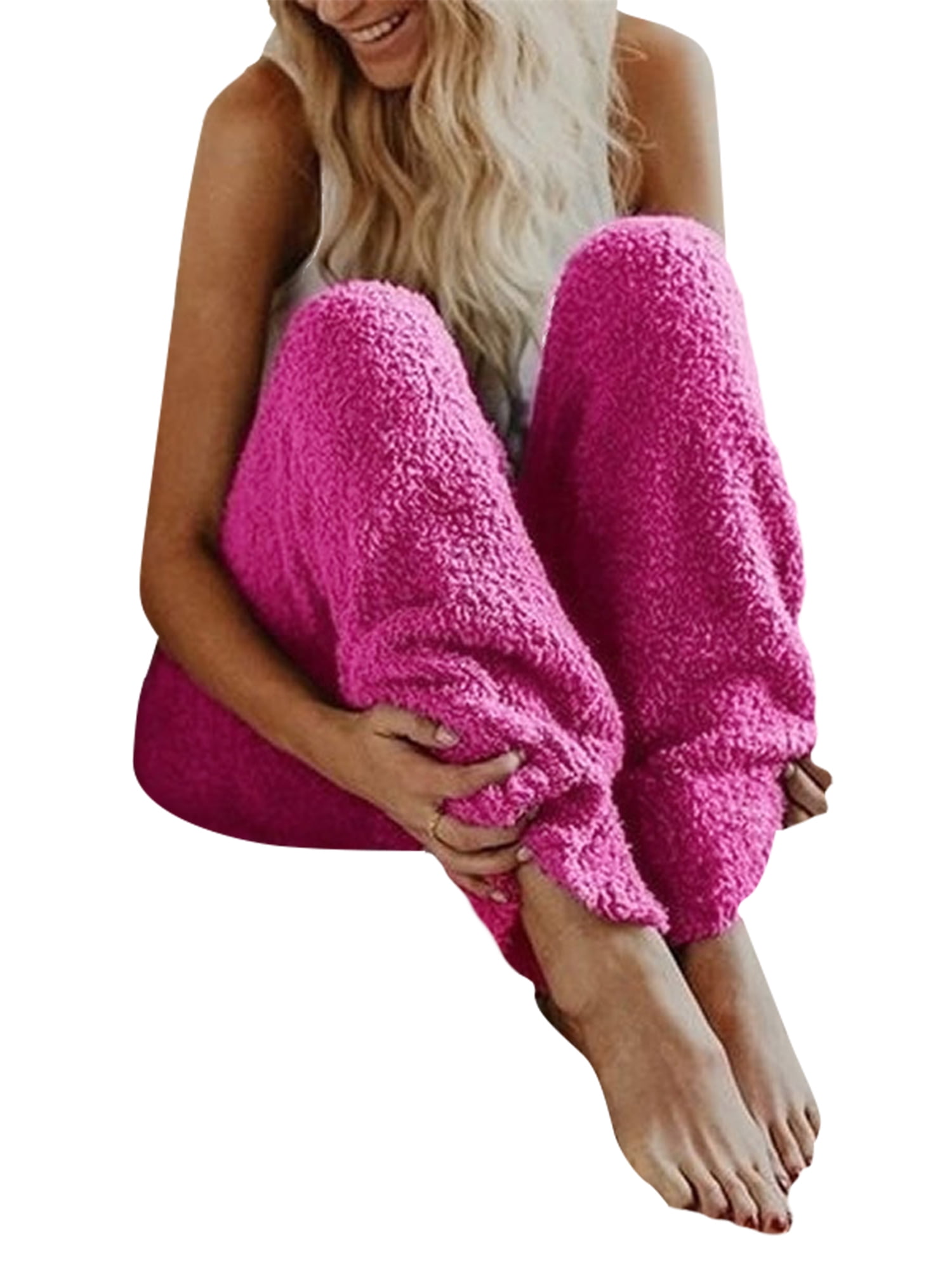 Women Fleece Plush Fluffy Fuzzy Lounge Pants Casual Knitted Sleepwear Pajama  Pants Trousers Plus Size 