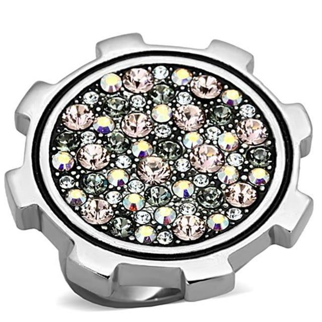 Alamode TK1113-10 Bague en Acier Inoxydable Poli pour Femmes avec Cristal de Qualité Supérieure Multicolore - Taille 10