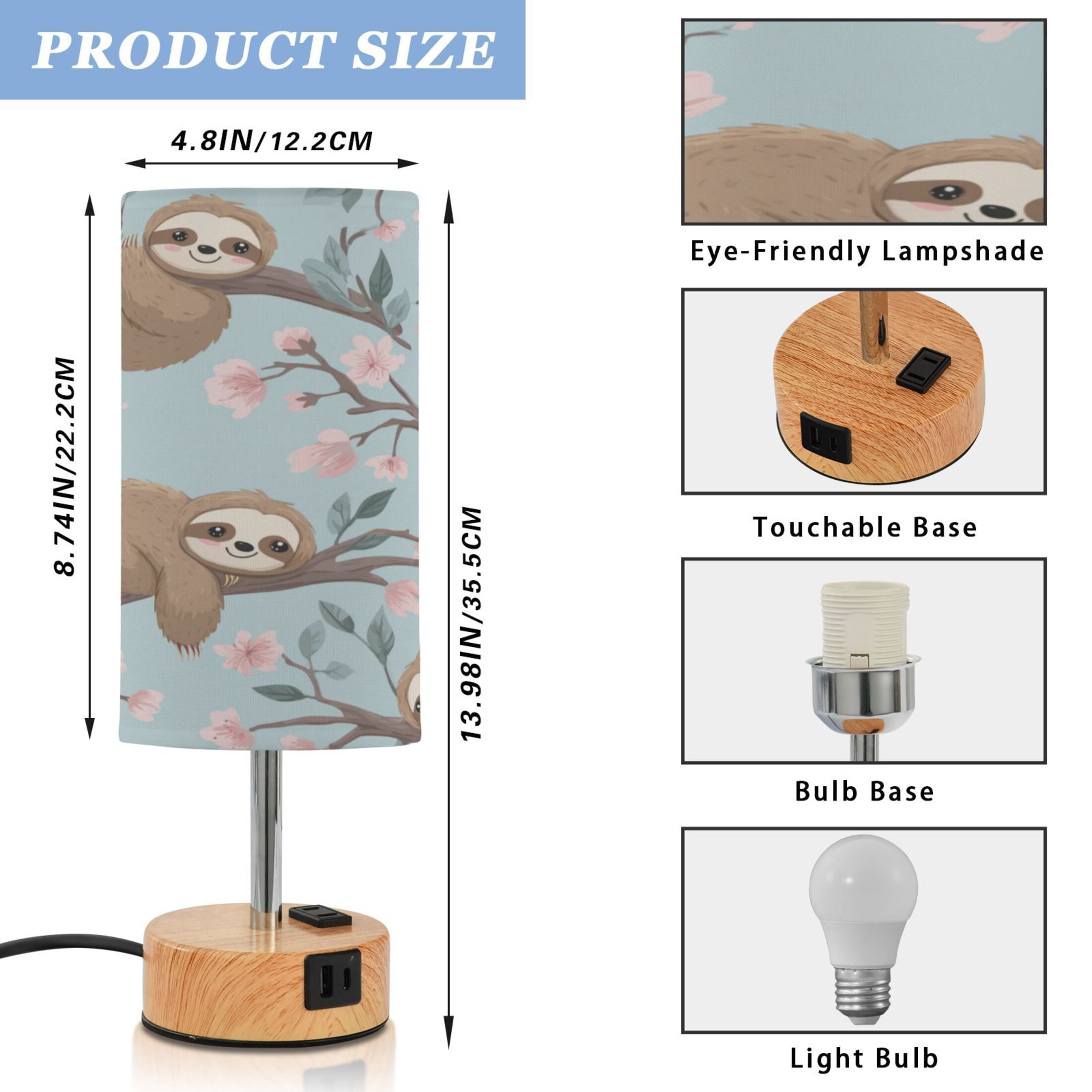 Touch-Control 3-Color Desk Lamp with Plug – Energy-Saving LED + 3 Simultaneous Charging Ports Cute Cartoon Sloth