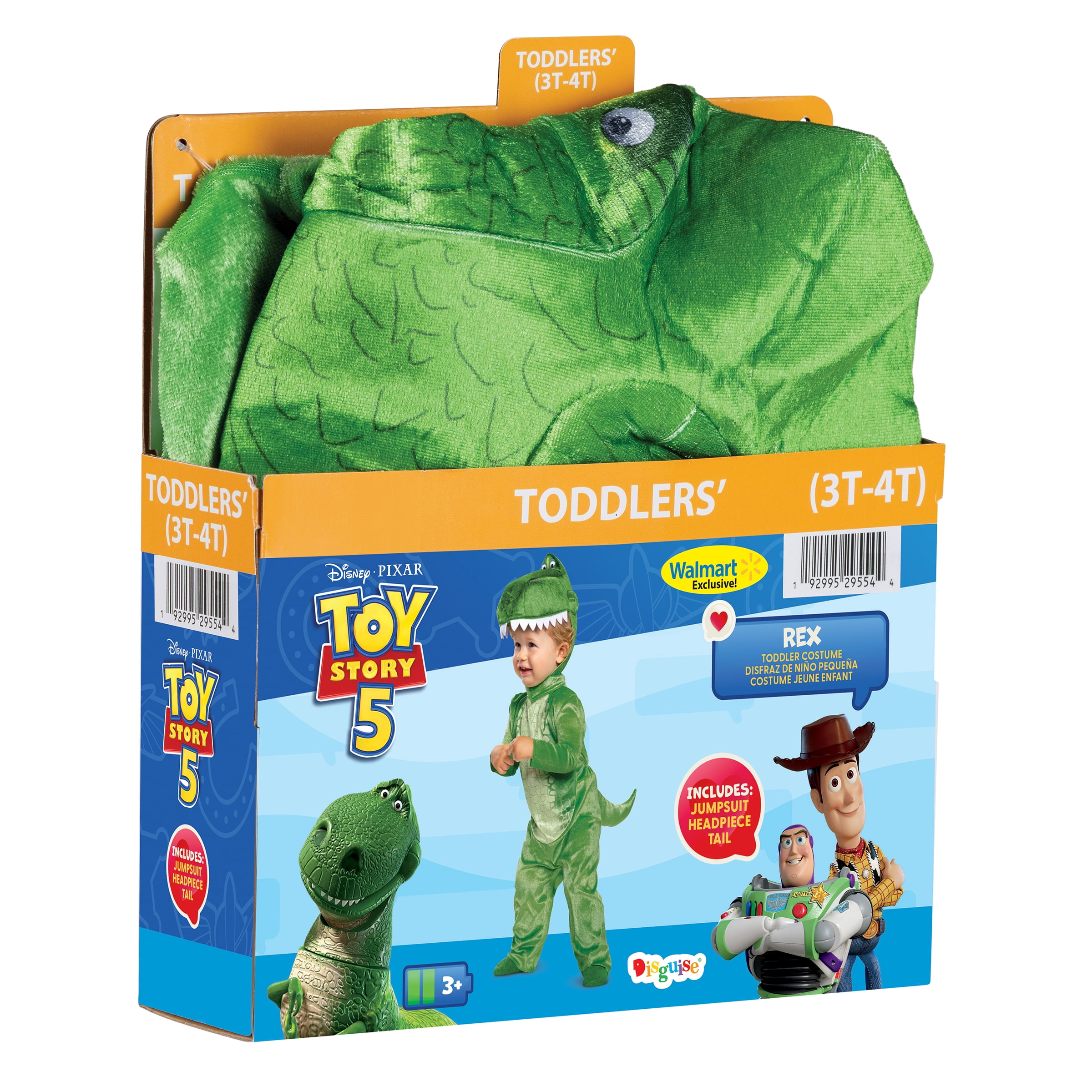 Disney Toy Story T-Rex Halloween Family Matching Costume for Children, Toddlers Size 3T-4T, by Disguise