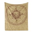 thumbnail image 1 of Vintage Soft Flannel Fleece Throw Blanket, Roman Style Face in Circle Like Radiating Sun Antique Image Artwork, Cozy Plush for Indoor and Outdoor Use, 50" x 60", Pale Brown, by Ambesonne, 1 of 6