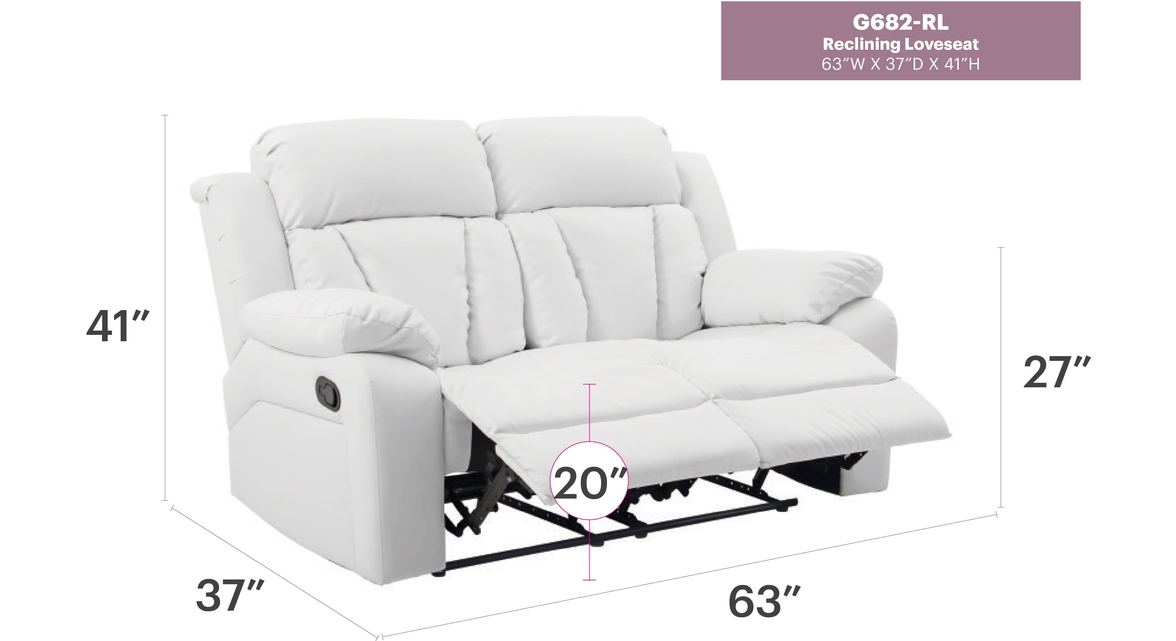 Glory Furniture Daria Reclining Loveseat in White Color