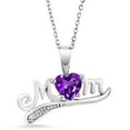 thumbnail image 3 of Gem Stone King 925 Sterling Silver `Mom` 1.27 Ct Heart Shape Amethyst Pendant and Earrings Jewelry Set, 3 of 5