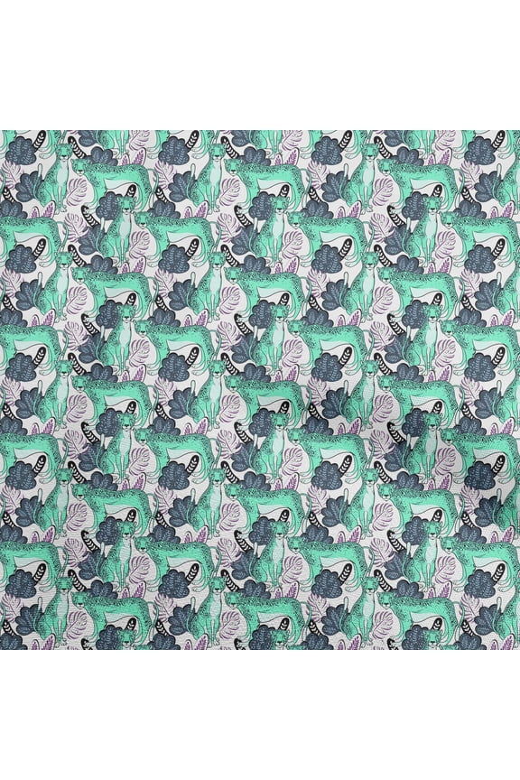 RayonLightGreenFabricTropicalLeafWithAnimalSewingFabricByTheYardPrintedDiyClothingSewingSupplies56InchWide
