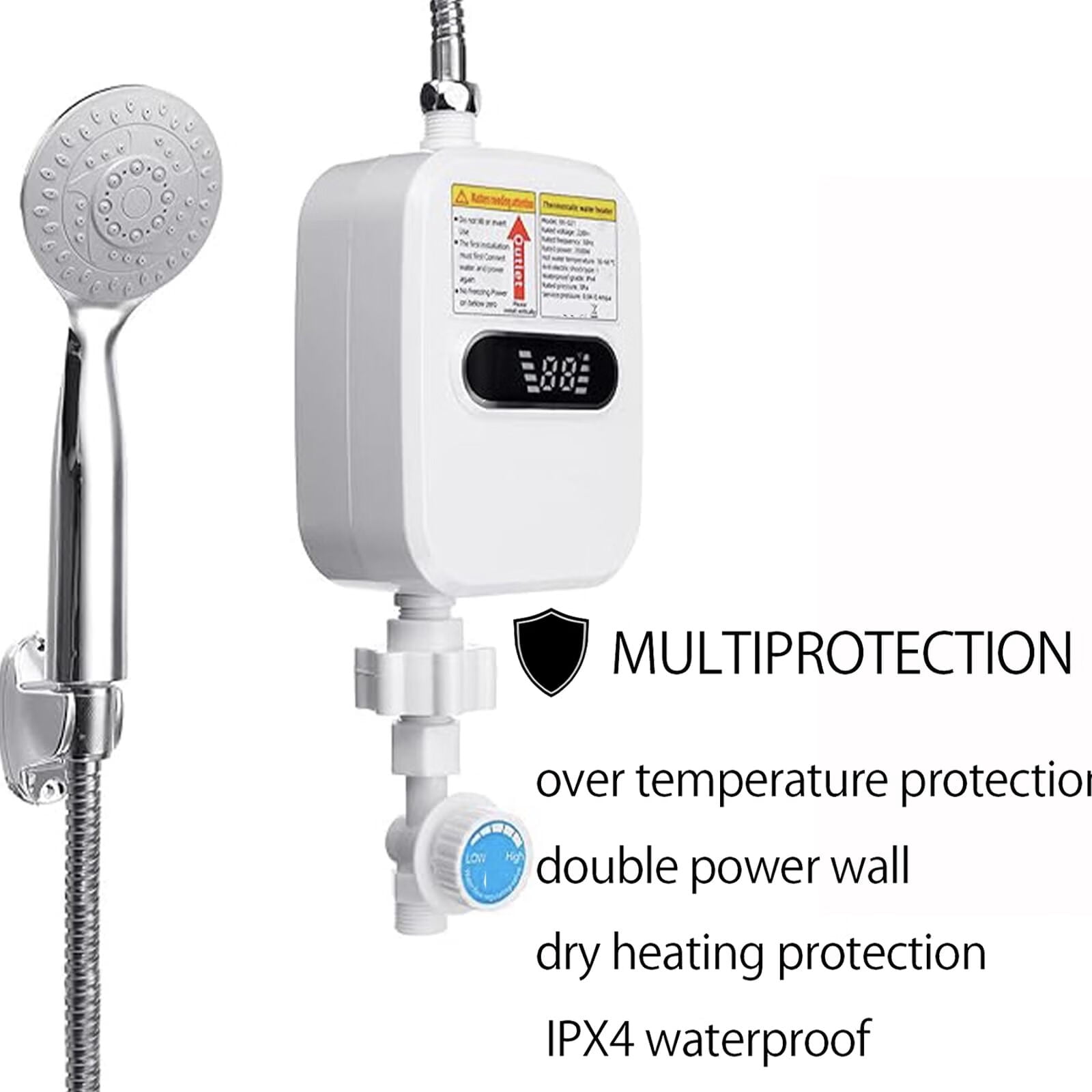 Electric Shower Head Tankless Water Heater Thermostatic Shower Head Set Temperature Adjustable Home Bathroom Waterproof Instant Water Heating Machine