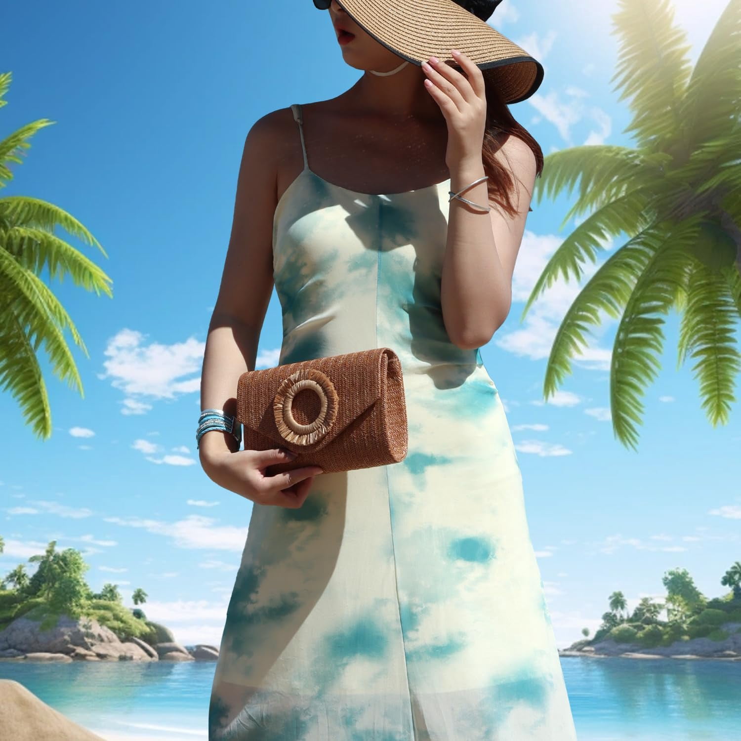 Straw Clutch Purse Rattan Summer Woven Beach Handbags for Women Wedding Vacation Travel Party 2025