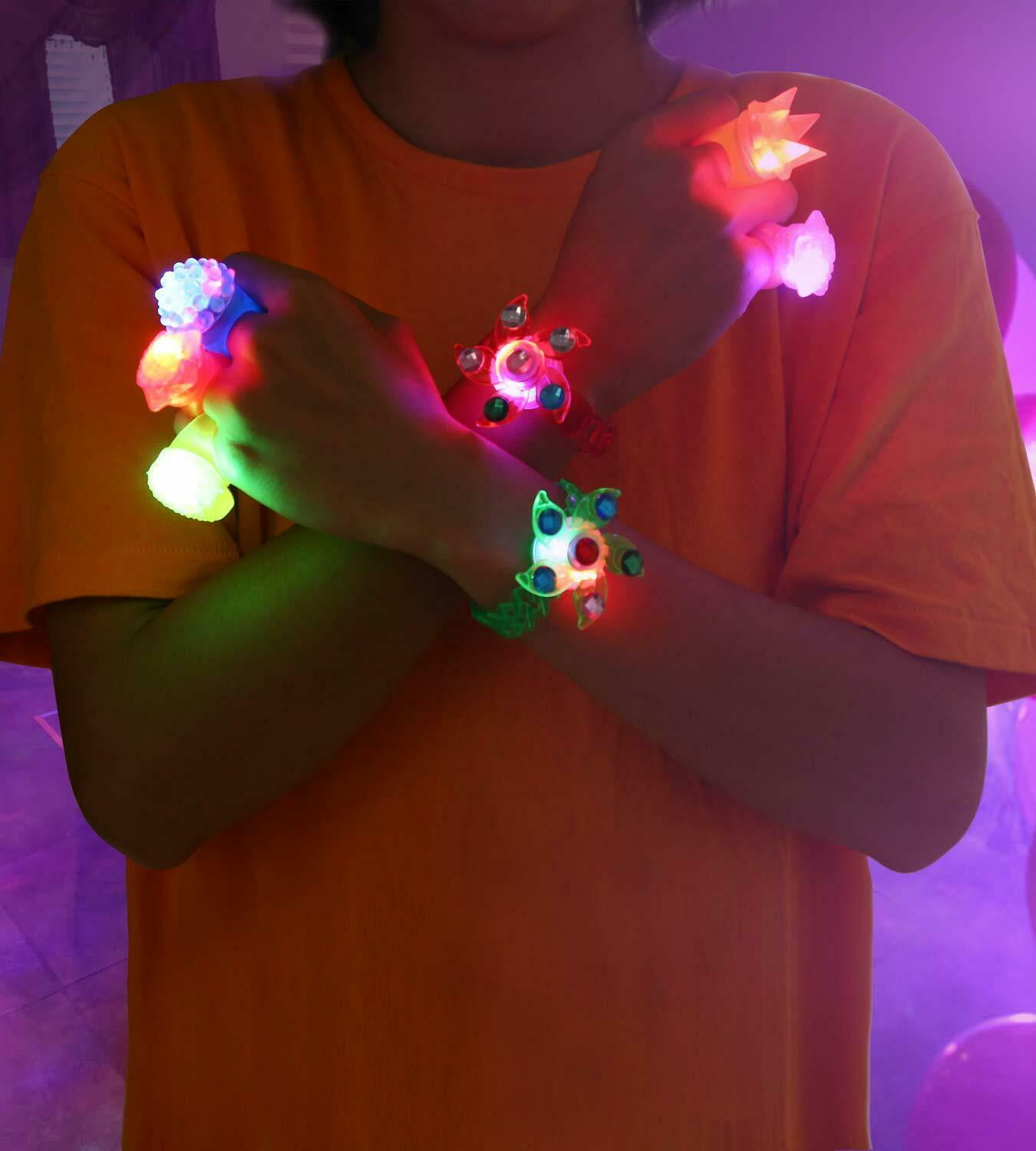 36 Packs LED Light Up Toys Party Favors for Kids Prizes Toys, 24 pcs Light Up Bumpy Rings and 12 LED Toy Bracelets For Birthday Classroom Rewards
