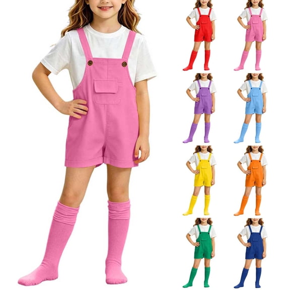 YHAJDS Unisex Kid Girl Boy 3 Piece Summer Outfits Solid White Short Sleeve Crewneck Tee Overalls Shorts Set