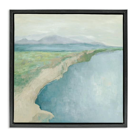 Stupell Industries Curving Shoreline Landscape Nautical & Beach Painting Black Floater Framed Canvas Art Print Wall Art, 18 x 18