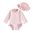 thumbnail image 2 of Toddler Girl Swimsuit Girl's Striped Bow Two Piece Swimsuits with Swim Cap for Toddler Toddler Girl Bathing Suit Red 12-18 Months, 2 of 5