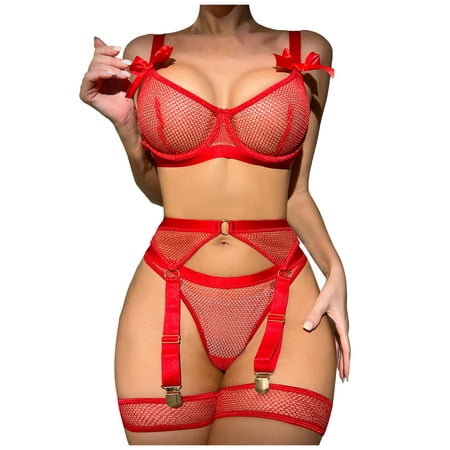 

Ozmmyan Sexy Lingerie for Women Plus Size Lace Sheer Lingerie Sets with Garter Belt Lace Teddy Babydoll Bodysuit for Women Naughty for Play Gift on Clearance