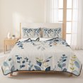 thumbnail image 3 of Twin XL Quilt Set 68''x98'', Navy Blue Eucalyptus Lightweight Summer Bedspread Coverlet Set with 2 Pillow Shams, Farmhouse Weeping Leaves Linen Breathable All Season Quilt Bedding for Dorm/Guest Room, 3 of 9
