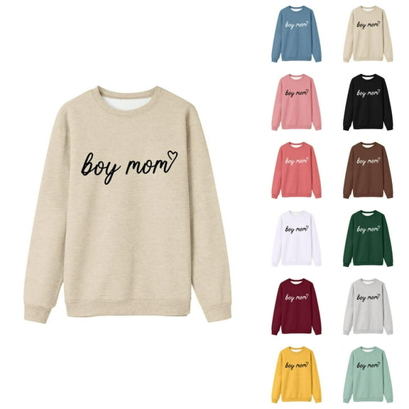 Boy Mom Sweatshirts for Women 2025 Long Sleeve Crewneck Drop Shoulder Boy Mama Graphic Sweatshirt Pullover Tops