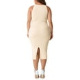 thumbnail image 3 of Agnes Orinda Plus Size Sweater Dress for Women Twist Front Halter Neck Ribbed Sleeveless Bodycon Midi Dresses 4X Beige, 3 of 6