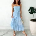 thumbnail image 2 of Robe Maxi Sans Bretelles pour Femmes, Buste Smocké avec Taille Ajustable à Cordon, Ourlet Volanté Fluide Longue Robe, Respirante pour Vacances à la Plage, Tenue d'Invitée de Mariage d'Été, 2 of 5