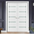 thumbnail image 3 of Solid French Double Doors 48 x 80 inches Frosted Glass | Quadro 4445 White Silk | Wood Solid Panel Frame Trims | Closet Bedroom Sturdy Doors, 3 of 6