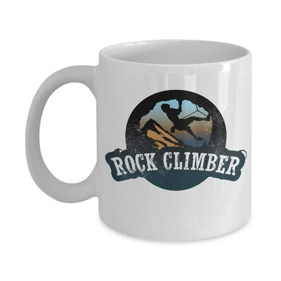 Distressed Silhouette Rock Climber Coffee & Tea Gift Mug, Birthday Gifts for Men & Women Climbers and Hikers
