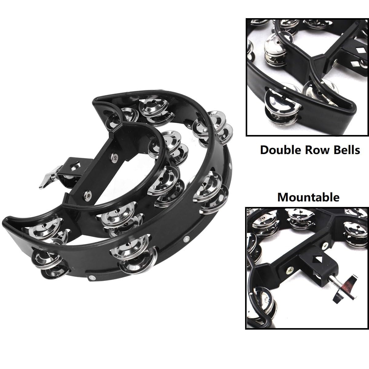 Tambourine Double Row Metal Jingles Hand Held Percussion Half-Moon Tambourines Musical Instrument Gifts