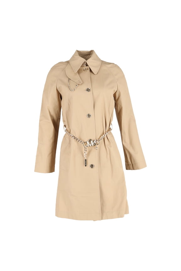 Pre-Owned Michael Michael Kors Chain Belt Trench Coat in Beige Cotton