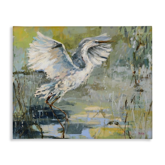 Stupell Industries Radiant Crane at Pond Animals Painting Wrapped Canvas Canvas Art Print Wall Art, 20 x 16