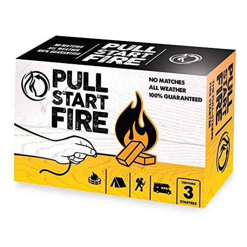 Pull Start Fire Pull String Firestarter | No Matches Required, Fire Starts in Seconds | for Campfires, Grill, Fireplace, BBQ | Lights Wet Wood, Easy to Use, Food Safe and Weather Resistant | 3 Pack