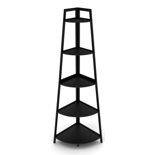 WTZ Black Bamboo Corner Shelf 70 inch Tall 5 Tier Flower Stand Ladder