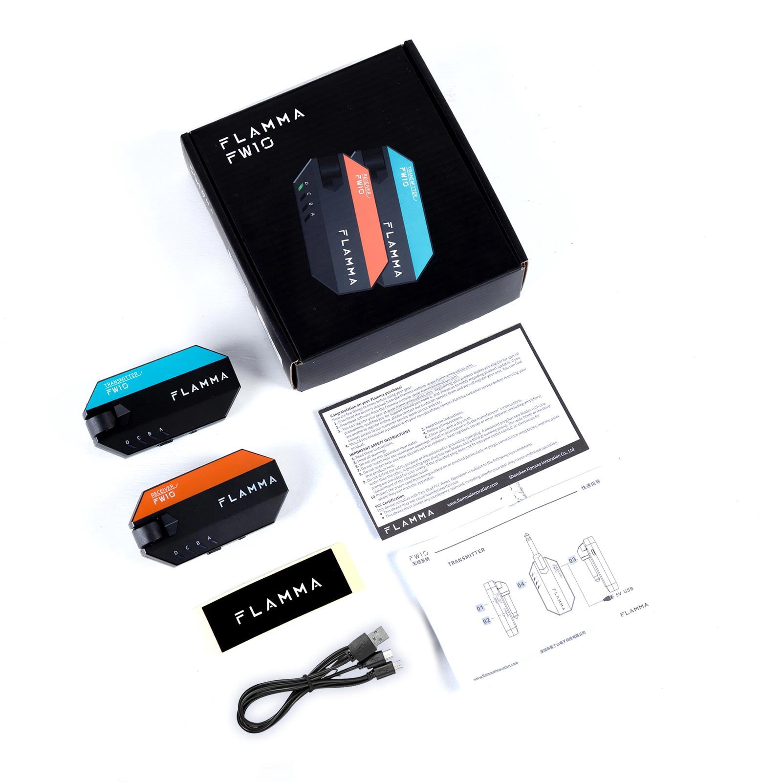 FLAMMA FW10 Digital Wireless Guitar System 2.4GHZ Rechargeable Transmitter Receiver