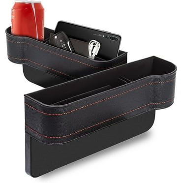 Car Seat Gap Filler Organizer Storage Box,Auto Console Side Storage Box with Cup Holders USB Hole, 2pcs Black Car Accessories